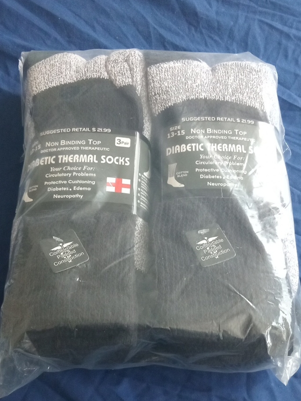 Diabetic Thermal Socks Non-Binding Top - Black (6 Pair)